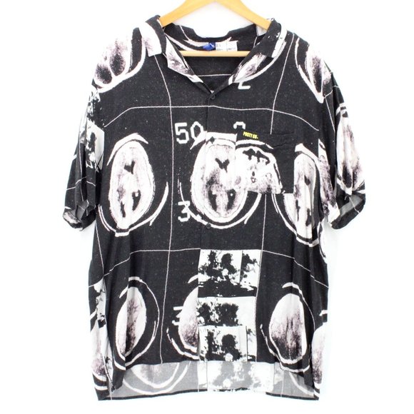 Divided X Posty Co. shirt Mens Black Button Down Short Sleeve All Over Print XL - Picture 1 of 9